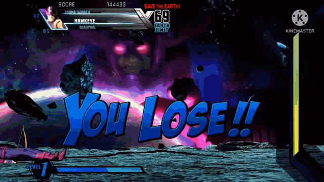 a video game screen that says you lose in blue letters