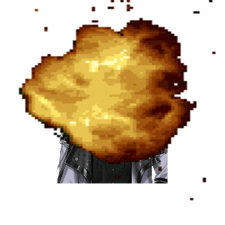 a pixel art of a person with a huge explosion in front of their head .