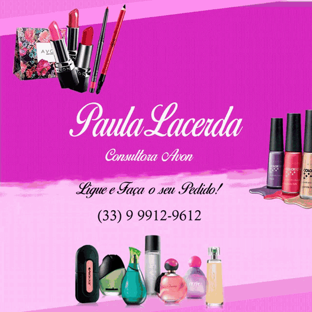 a poster for paula lacerda consultanta avon shows various avon products