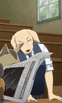 a man and a dog are reading a newspaper