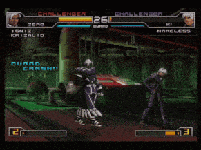 a video game screen shows a person standing in front of a large k and o
