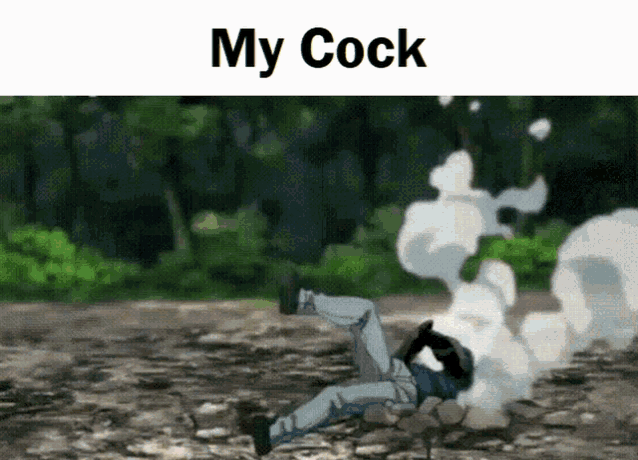 a cartoon of a man laying on the ground with the words my cock above him