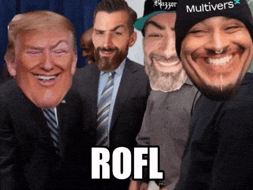 a group of men with one wearing a hat that says " multivers "