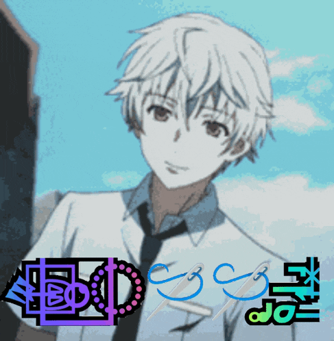 a picture of a boy with white hair and a tie with the words edsc on the bottom
