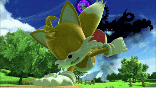 tails from sonic the hedgehog standing in a park