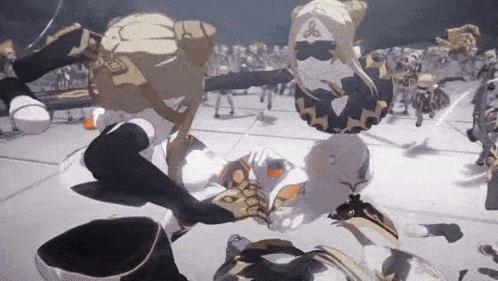 a cartoon character is being attacked by a group of people in a video game