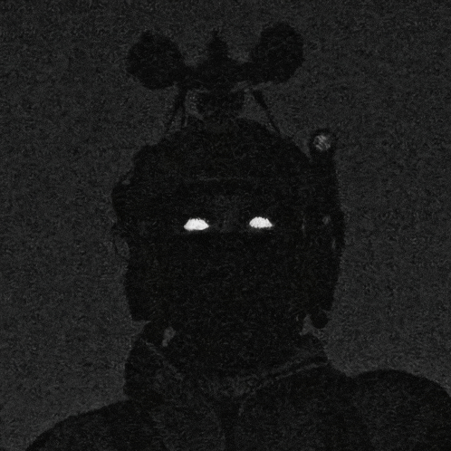 a black and white drawing of a person with glowing eyes .
