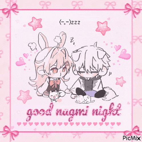 a drawing of a boy and a girl with the words good night on the bottom