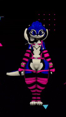 a 3d rendering of a furry rabbit wearing striped socks and harnesses