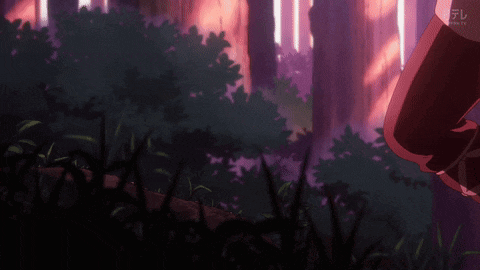 a cartoon shows a person walking through a forest with a purple background and the number 12 on the bottom right