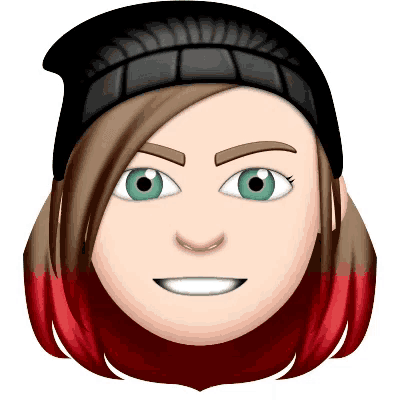 a cartoon face with green eyes and red hair