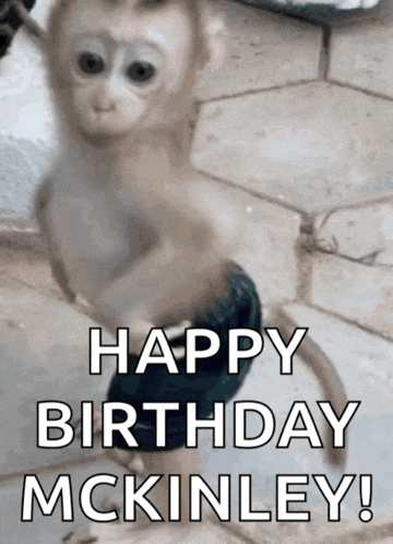 a picture of a monkey with the words happy birthday mckinley on it
