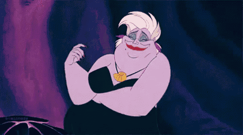 a cartoon character from the little mermaid is flexing her muscles and smiling .
