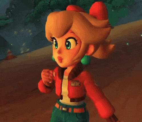 a cartoon character with a red jacket and green shorts