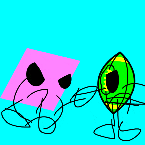 a drawing of a pink square and a green object