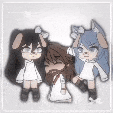 a drawing of two girls and jesus with a white background