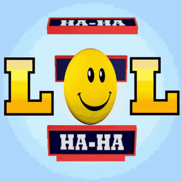 a smiley face is surrounded by a ha-ha sign