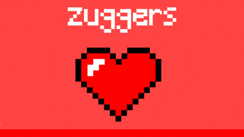 a pixel art of a red heart with the words zugger 's on top
