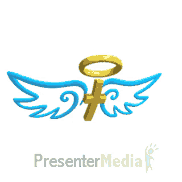 an angel with blue wings and a gold halo is a presentermedia logo