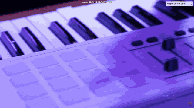 a close up of a keyboard with a purple background that says danicam
