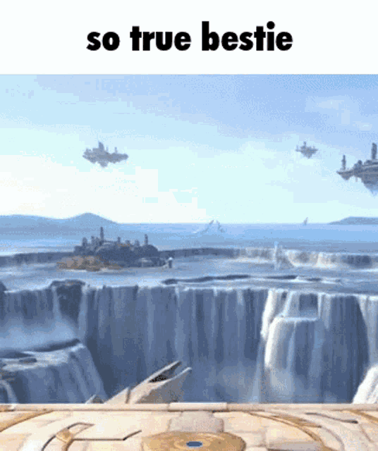 a video game scene with the words so true bestie on the bottom