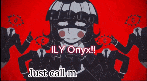a cartoon character says " ily onyx " while surrounded by men in suits