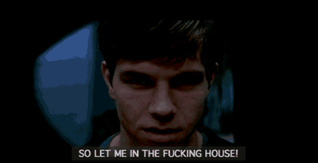 a man is screaming with the words so let me in the fucking house behind him