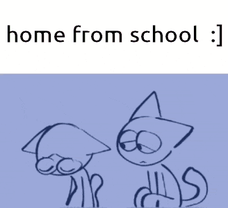 two cats are standing next to each other with the words home from school below them