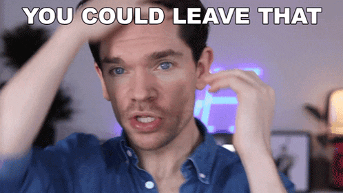 a man in a blue shirt holds his ear with the words you could leave that behind him