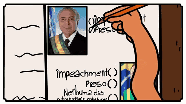 a cartoon drawing of a man with the word impeachment written on it