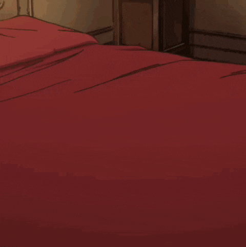 a cartoon girl in a blue dress is laying on a bed