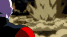 a cartoon character is standing in front of a large explosion in a cave .
