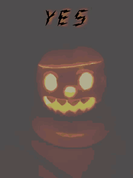 a pumpkin with a face carved into it says yes