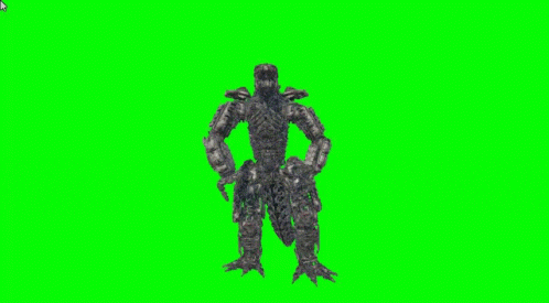 a robot is standing on a green screen