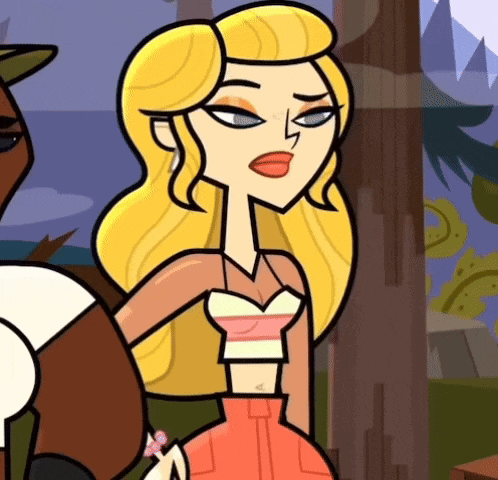 a cartoon of a blonde woman standing next to a horse
