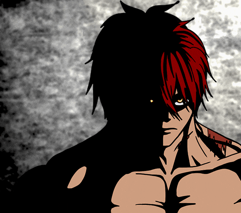a drawing of a man with red hair and a shadow behind him