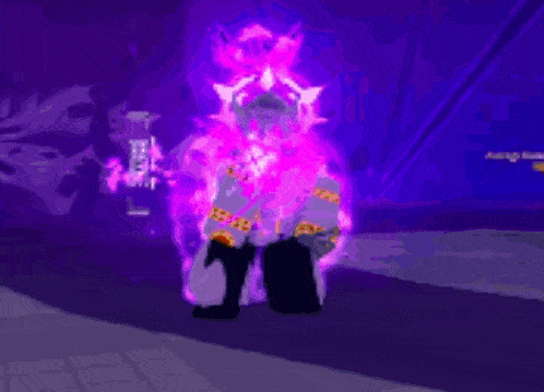 a video game character is being attacked by a purple and pink monster