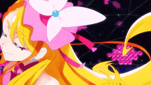a close up of a cartoon character with a flower in her hair