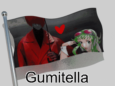a flag with a picture of a man and a girl with gumitella written on it
