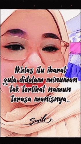 a woman wearing glasses and a hijab has a quote on the bottom