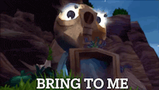 a video game character says bring to me in front of a mountain