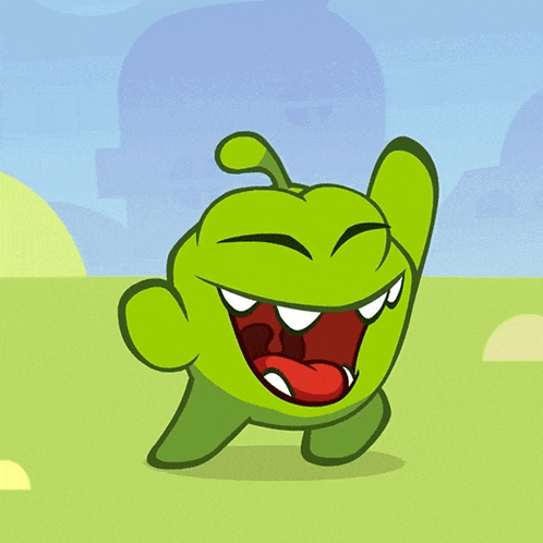 a green cartoon character is laughing with its mouth wide open