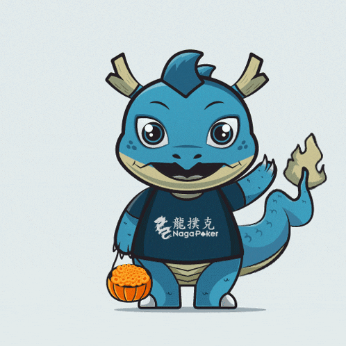 a cartoon of a dragon wearing a naga poker shirt