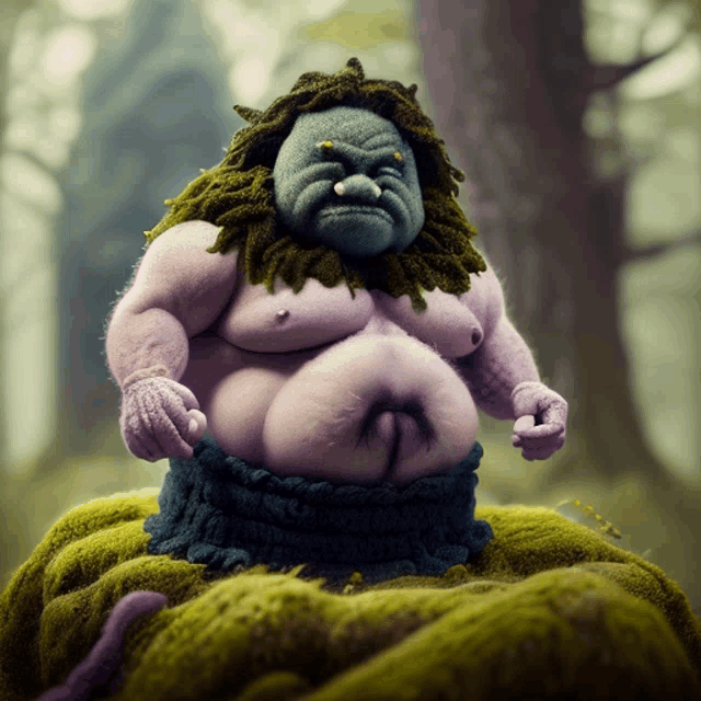a cartoon character with a big belly is sitting on a rock