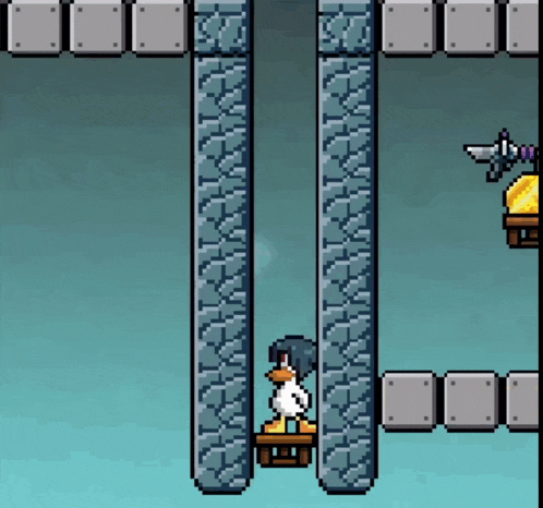 a pixel art of a penguin sitting on a bench
