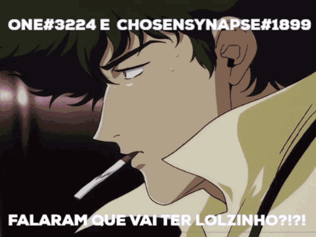 a man smoking a cigarette with the words falaram que vai ter lolzinho below him