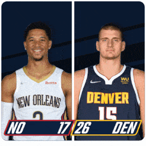 two basketball players from the new orleans and denver are standing next to each other