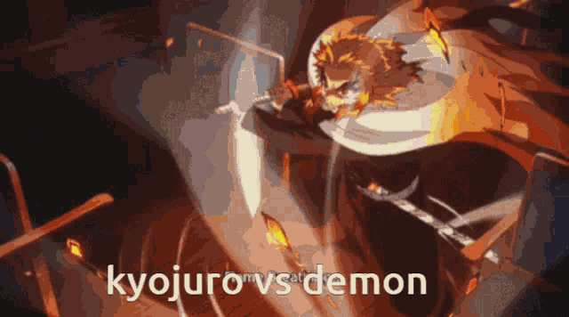 a picture of kyojuro vs demon with a sword