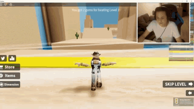 a screen shot of a video game with the words you got 2 gems for beating level 1 on it