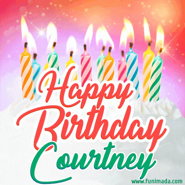 a birthday card for courtney with lit candles